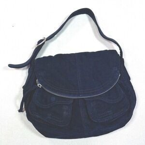 Lucky Brand Corduroy Boho Shoulder Stash Bag Navy Blue Flap Pockets